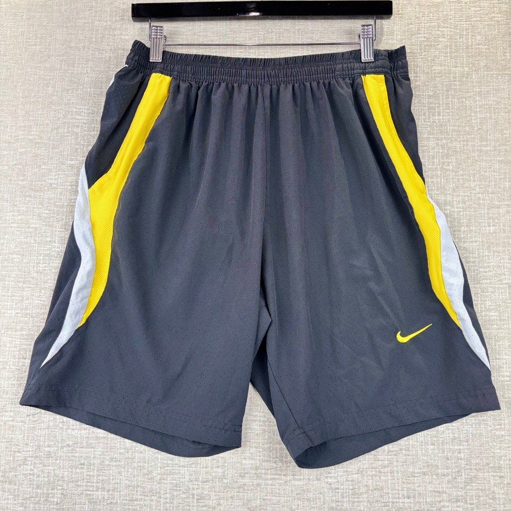 Y2K Nike Dri-FIT Mens XXL Running Shorts Gray Yellow White Athletic Gym Trunks